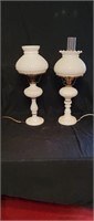 2 Vintage Hobnail Milk Glass Table Lamps
