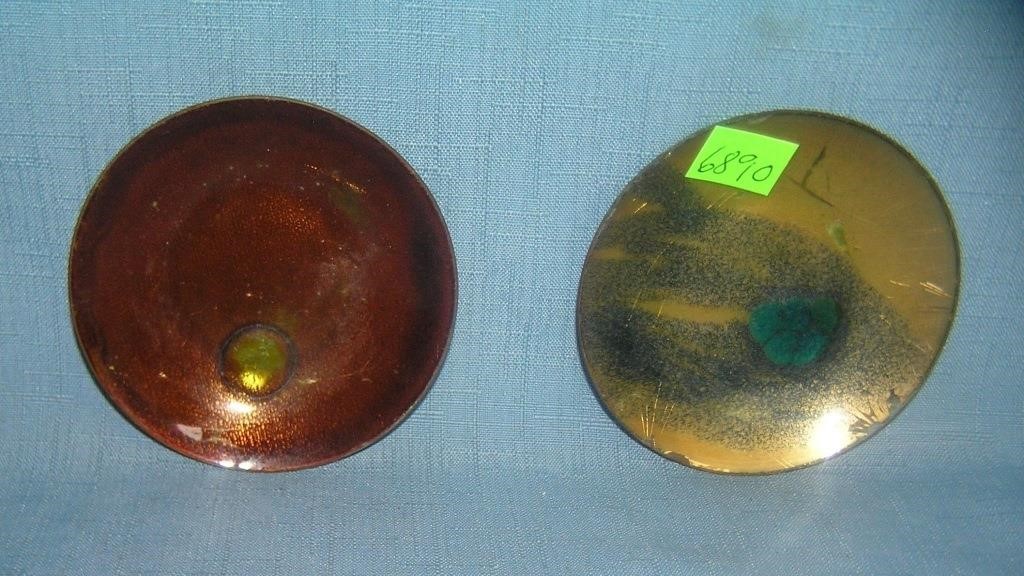 Pair of enamel over copper decorative dishes