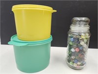 Jar of Marbles and 2 Tupperware Containers