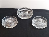 3pc Round Diamond Point Bowls 5" 4" Vintage Clear