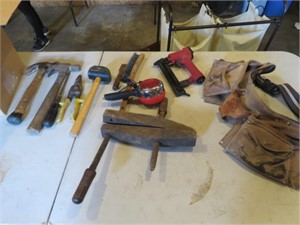 TOOLS - HAMMERS, MALLET, WIRE BRUSH, TOOL BELT