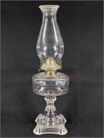 Clear Glass Oil Lamp w Footed Base & Chimney