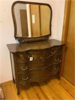 Antique Ornate Wood Dresser w/ Mirror