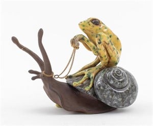 Spencer Drake Frog Riding a Snail Sculpture