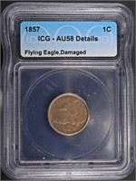 1857 FLYING EAGLE CENT ICG AU-58 DETAILS