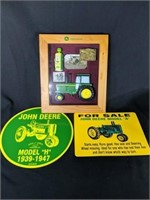 Two John Deere Signs and Decorative Shadow Box