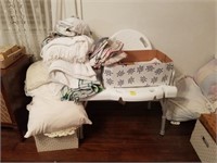 Assortment of table clothes, blankets, afghans