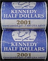 (2 ROLLS) 2001-P&D KENNEDY HALF DOLLARS