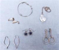 Sterling Earrings Bracelet & Quartz Necklace, 6
