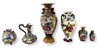 (6) Japanese Hand Painted Earthenware Vessels