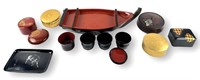 Assorted Japanese Lacquer Vessels & Sushi Boat