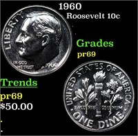 Proof 1960 Roosevelt Dime 10c Grades GEM++ Proof