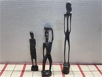 3 HAND CARVED WOODEN EBONY FIGURES
