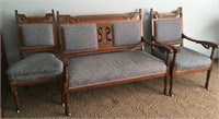 Antique Reupholstered Setee with 2 Side Chairs