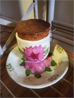 Small Plate, Jar W/ Cork, Pink Flower Design