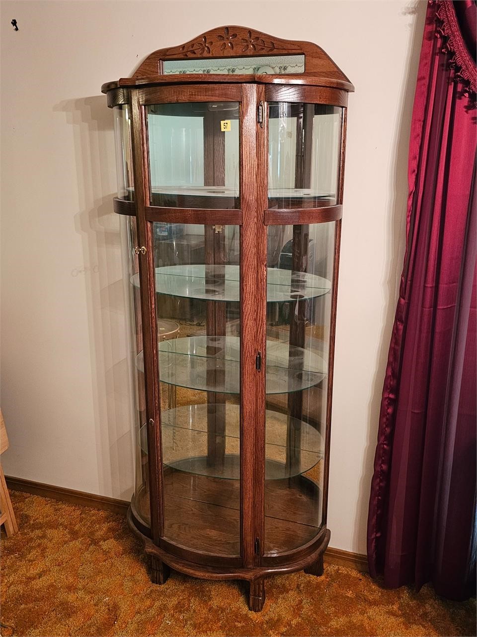 6' Curved glass pre-lit curio cabinet