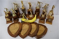 17 Late 50s Bowling Trophies, Plaques + 1 Baseball