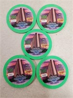 5 Numbered Tropicana Casino Chips, 43mm Chips