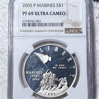 2005-P Marines Silver Dollar NGC - PF 69 ULT CAMEO