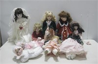 Eight Assorted Porcelain Dolls Tallest 18"