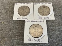 1942, 1942-D & 1942-S Walking Liberty Half Dollars