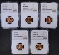 5 "S" MINT LINCOLN CENTS NGC MS-66 RD