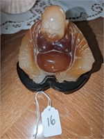 Sitting Buddha on Wood Base Jade