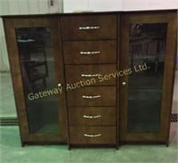 Display Cabinet with 6 Drawers and Glass Doors