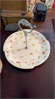 Vintage round serving plate with handle