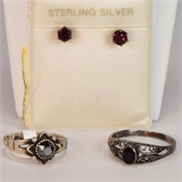 .70ct Garnet Earrings, & 2 Rings (Hematite, Onyx)