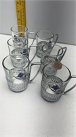 6-HEISEY ESPRESSO GLASSES IN METAL GLASS HOLDERS