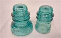 2 HEMINGRAY BLUE GLASS INSULATORS- NO 40 AND 16