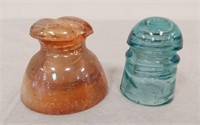 PYREX GLASS INSULATOR AND SMALL BLUE GLASS