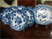 Six  Cauldon flow blue plates along with a