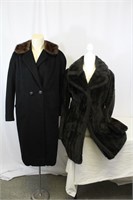 2 Vintage Faux Fur & Wool W/Mink Fur Trim Coats