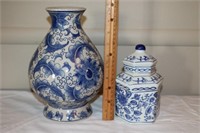 Blue & White Vase plus Octo Lidded Jar