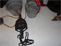Cast rope pulley 2  hanging buckets