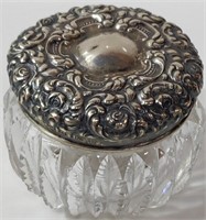 Antique Glass Container w/ Sterling Silver Lid