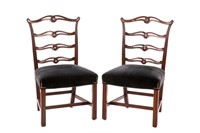 PAIR OF LADDER BACK UPHOLSTERED SIDE CHAIRS