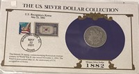 1882 Morgan Silver Dollar w/ 5 cent Stamp