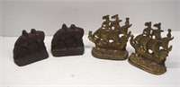 Heave Bronze Horse and Brass Clipper Ship Bookends