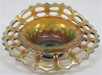 Fenton Gold Iridescent over Blue Basket Weave Bowl