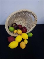 16x12x 7 in wicker basket with artificial fruit