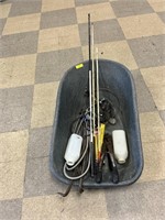 Wheel barrel tub with miscellaneous tools