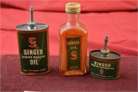 (3) Singer Oil Cans & Bottle