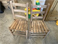 Pr Antique Wood Side Chairs