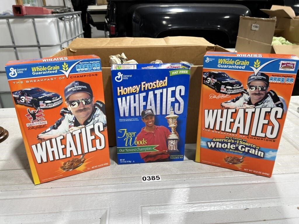 2 Dale Earnhardt & 1 Tiger Woods Wheaties Boxes