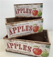 3 New Wooden Apple Stamped Planter Boxes w/Liners