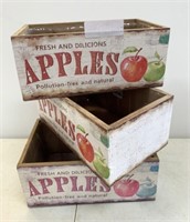 3 New Wooden Apple Stamped Planter Boxes w/Liners