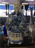 Blue and white Asian statue
